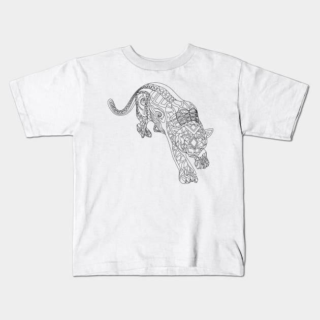 Wild cougar cat in pattern ecopop Kids T-Shirt by jorge_lebeau
